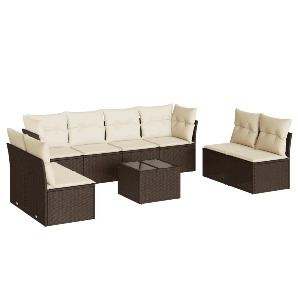 Salon de jardin avec coussins 9 pcs marron résine tressée