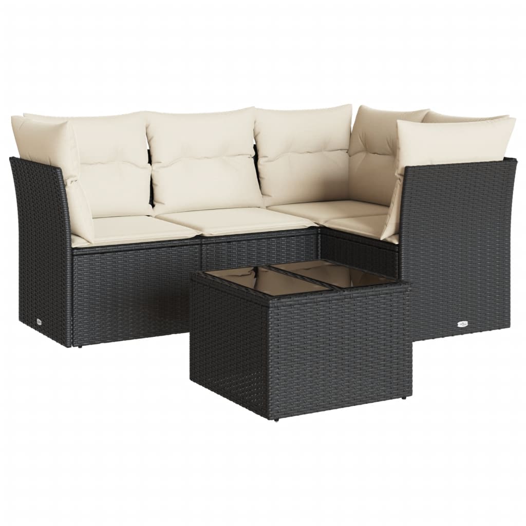Salon de jardin 5 pcs avec coussins noir résine tressée