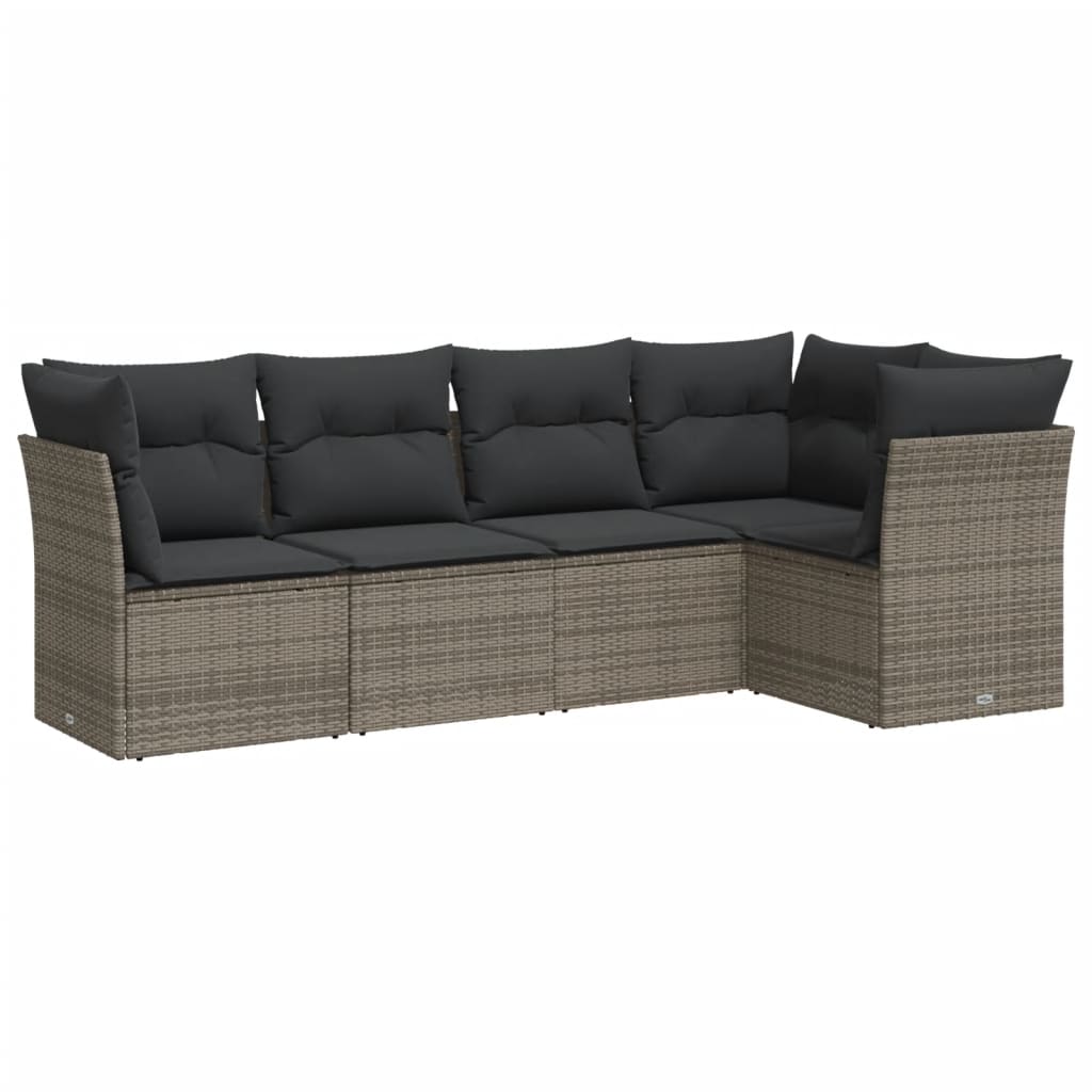 Salon de jardin 5 pcs avec coussins gris résine tressée