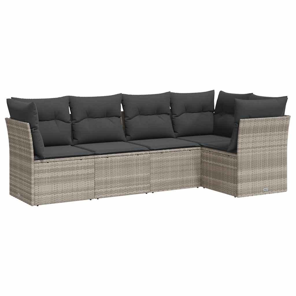 Salon de jardin 5 pcs avec coussins gris clair résine tressée
