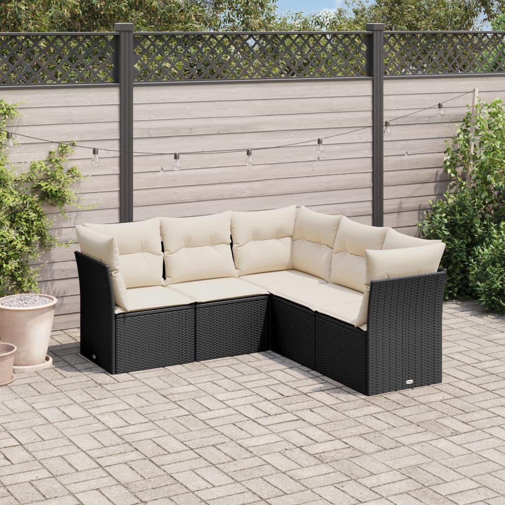 Salon de jardin 5 pcs avec coussins noir résine tressée