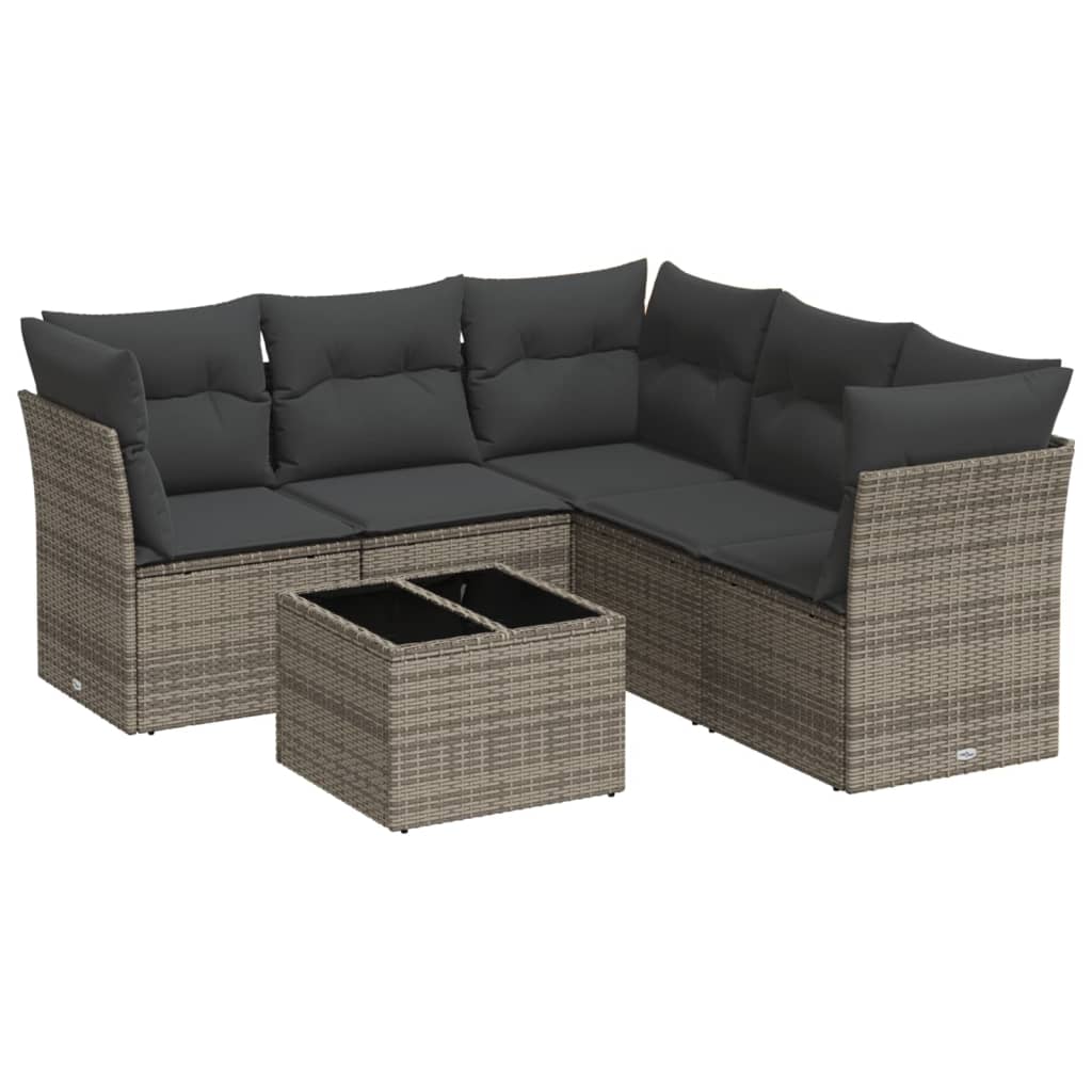 Salon de jardin 6 pcs avec coussins gris résine tressée