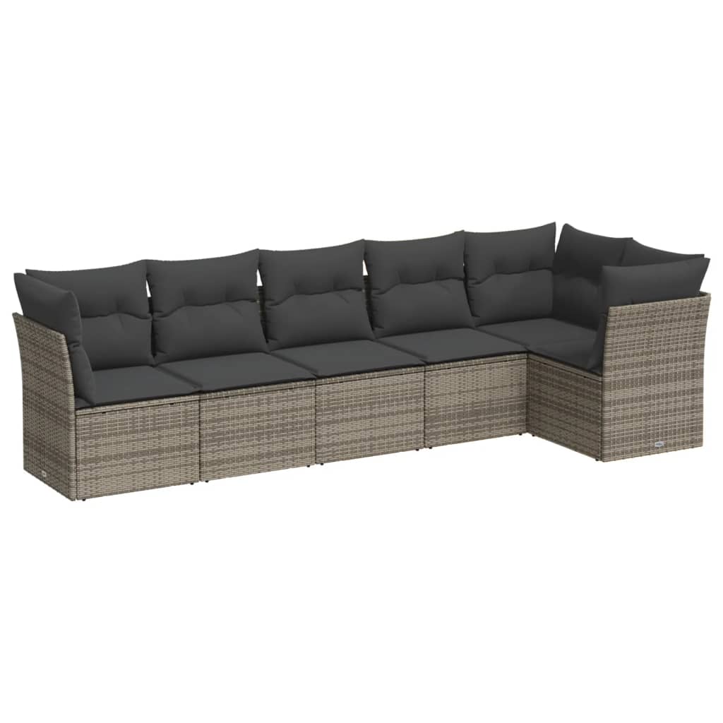 Salon de jardin 6 pcs avec coussins gris résine tressée