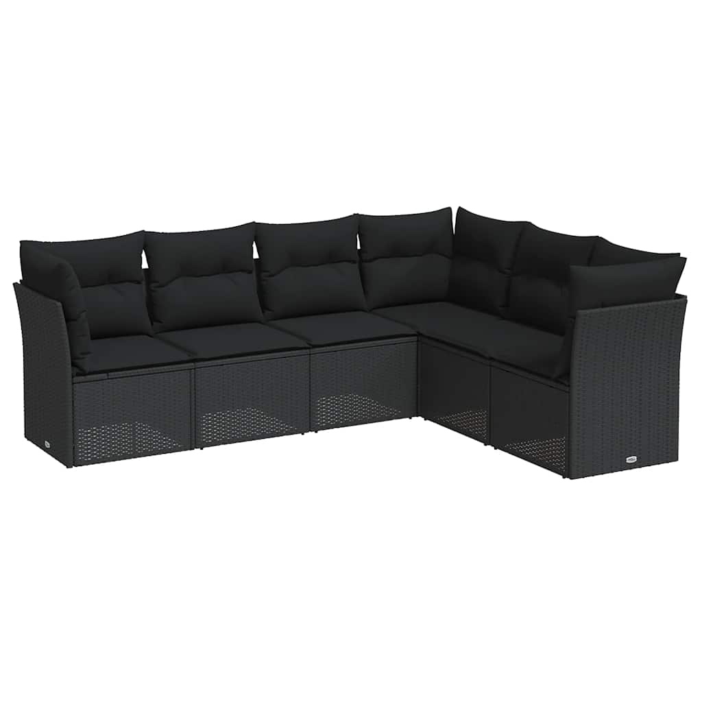 Salon de jardin 6 pcs avec coussins noir résine tressée