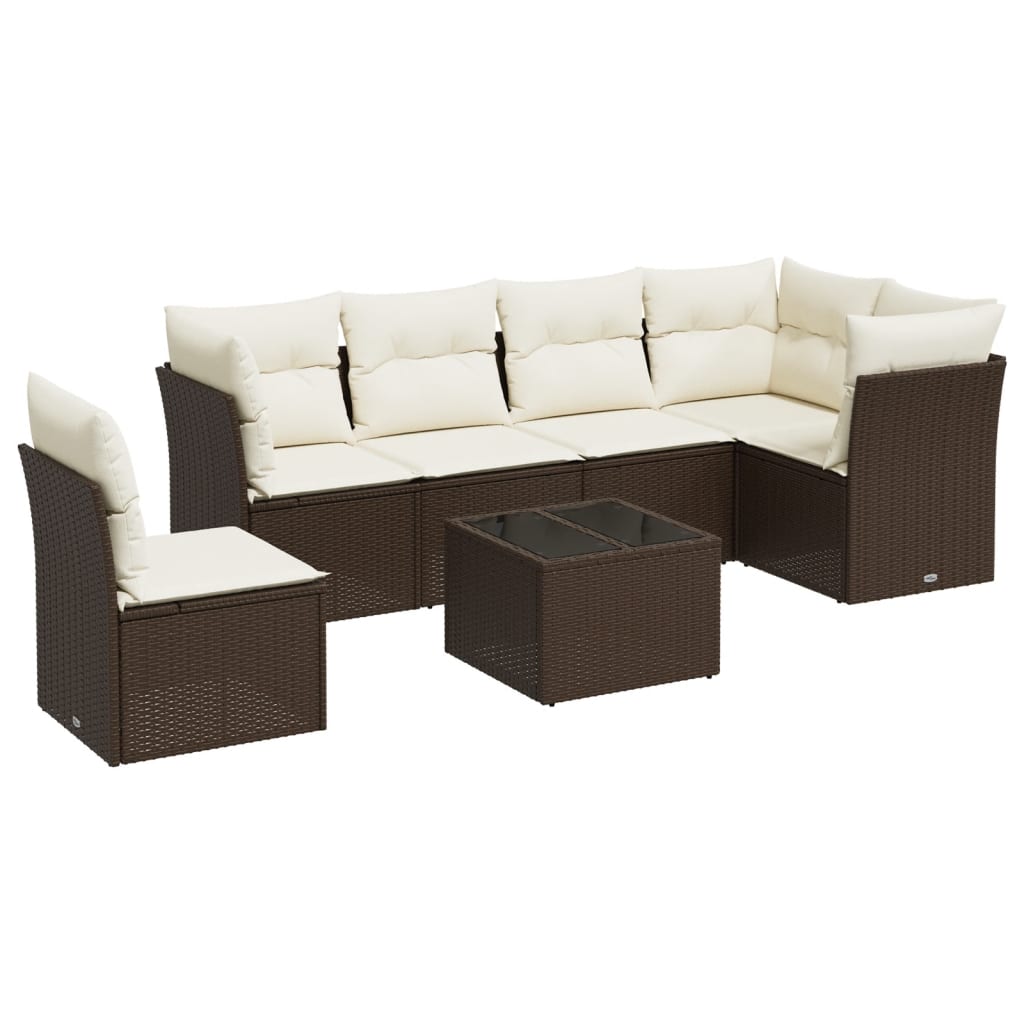 Salon de jardin avec coussins 7 pcs marron résine tressée