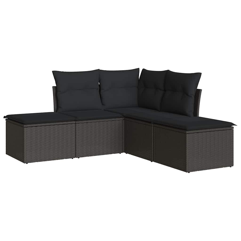 Salon de jardin 5 pcs avec coussins noir résine tressée