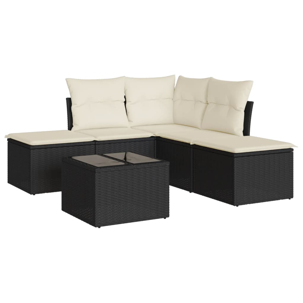 Salon de jardin 6 pcs avec coussins noir résine tressée