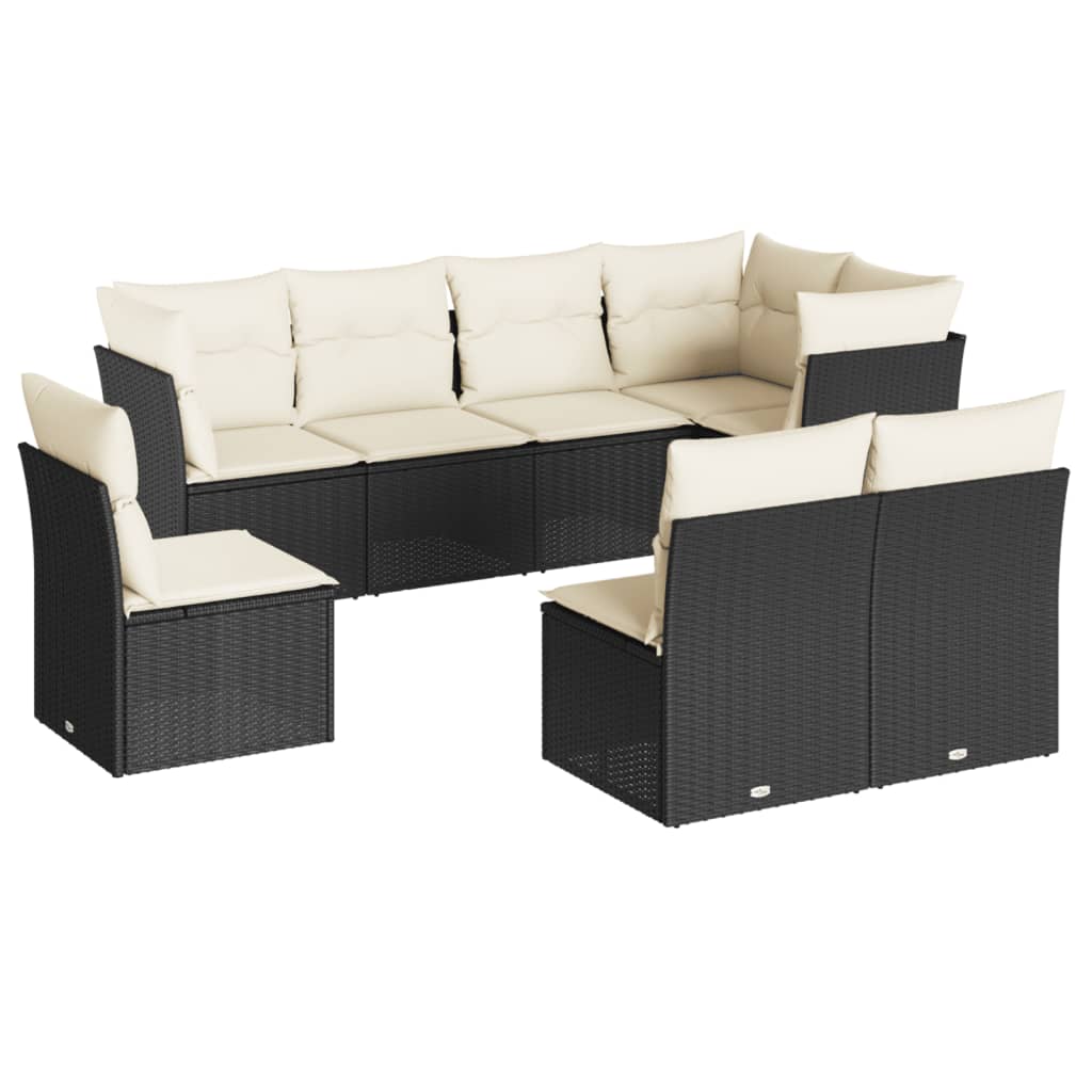 Salon de jardin 8 pcs avec coussins noir résine tressée