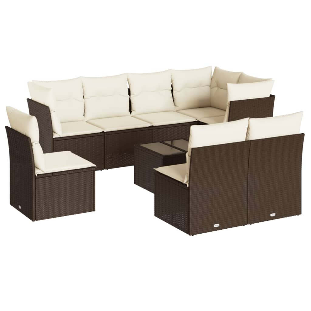 Salon de jardin avec coussins 9 pcs marron résine tressée