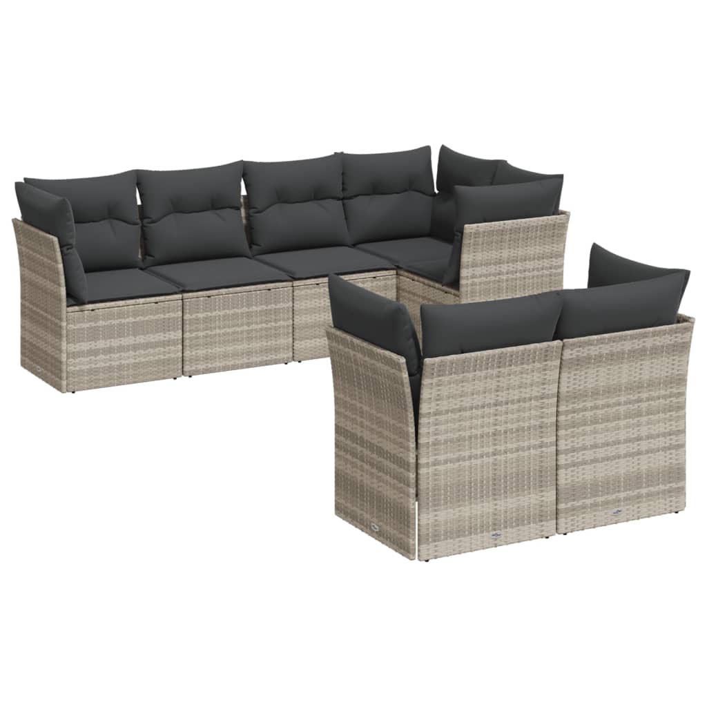 Salon de jardin avec coussins 7 pcs gris clair résine tressée