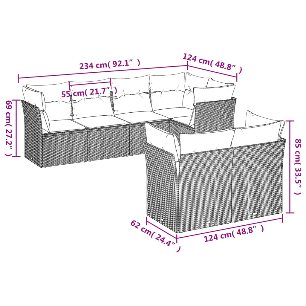 Salon de jardin avec coussins 7 pcs gris clair résine tressée