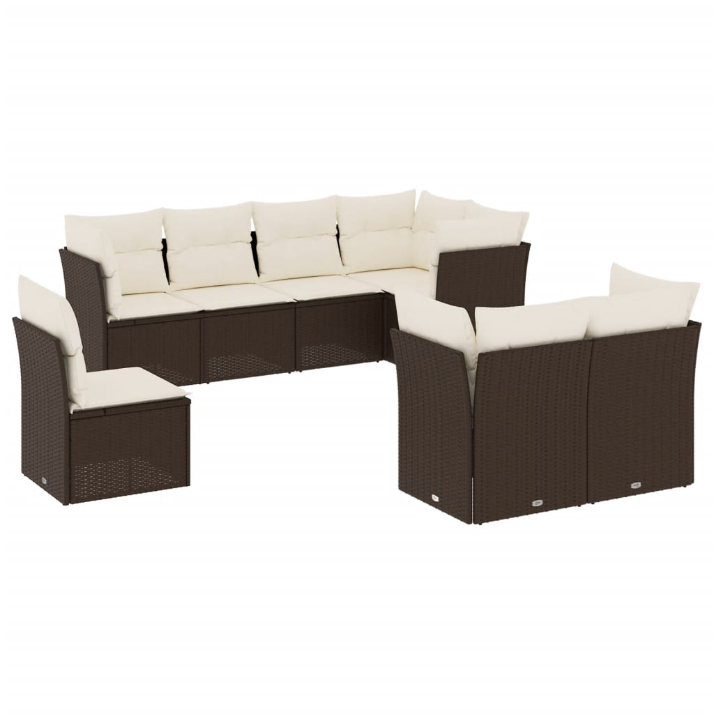 Salon de jardin 8 pcs avec coussins marron résine tressée