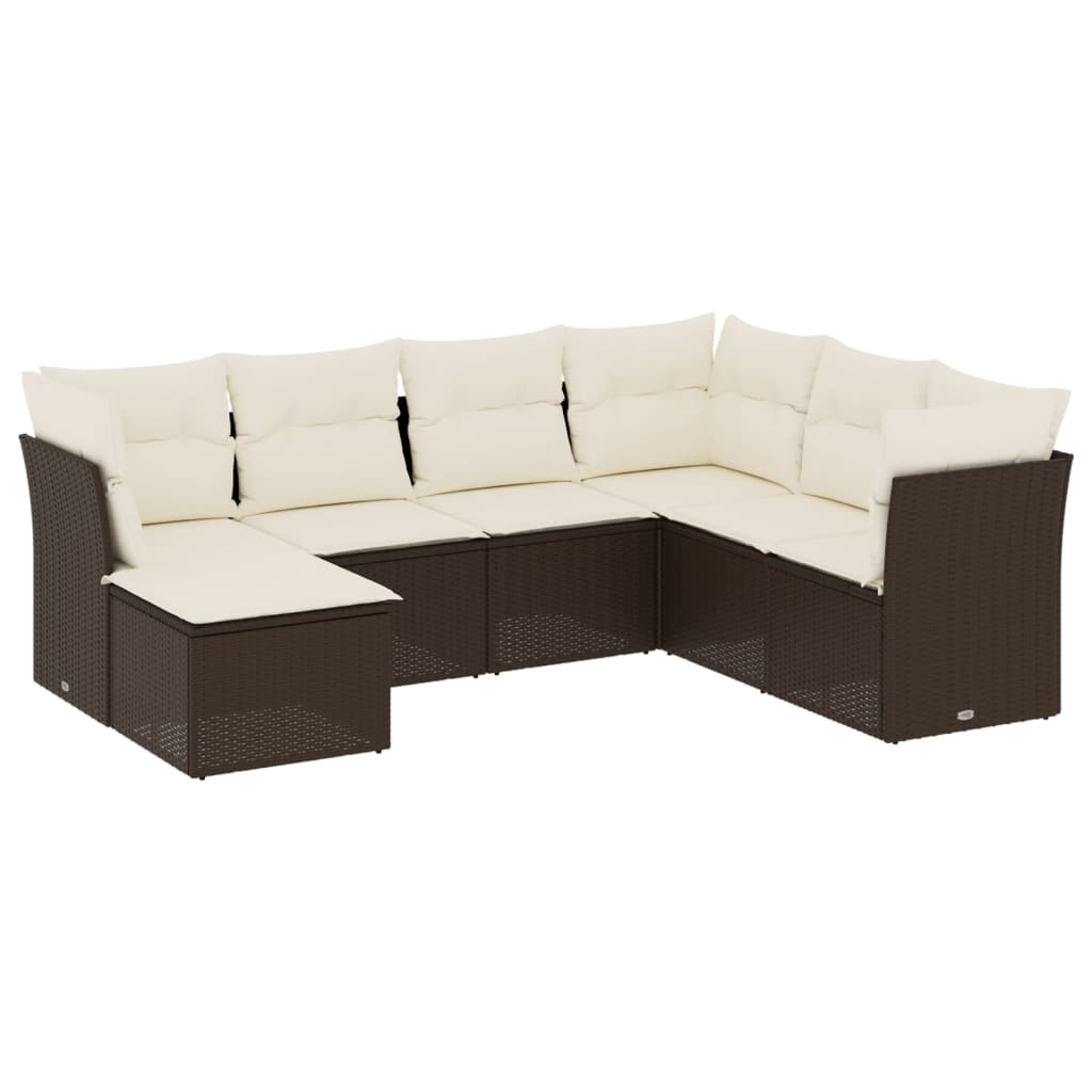 Salon de jardin avec coussins 7 pcs marron résine tressée
