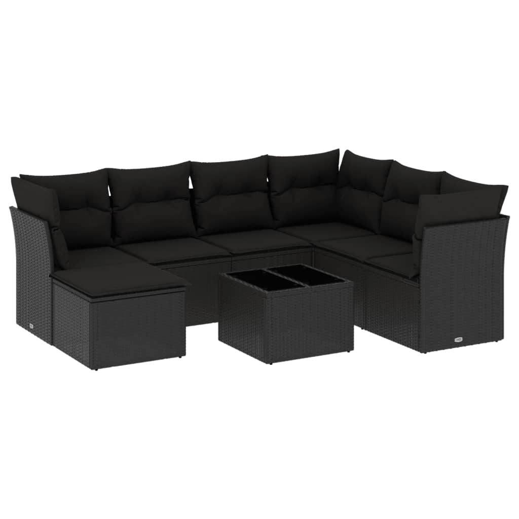 Salon de jardin 8 pcs avec coussins noir résine tressée