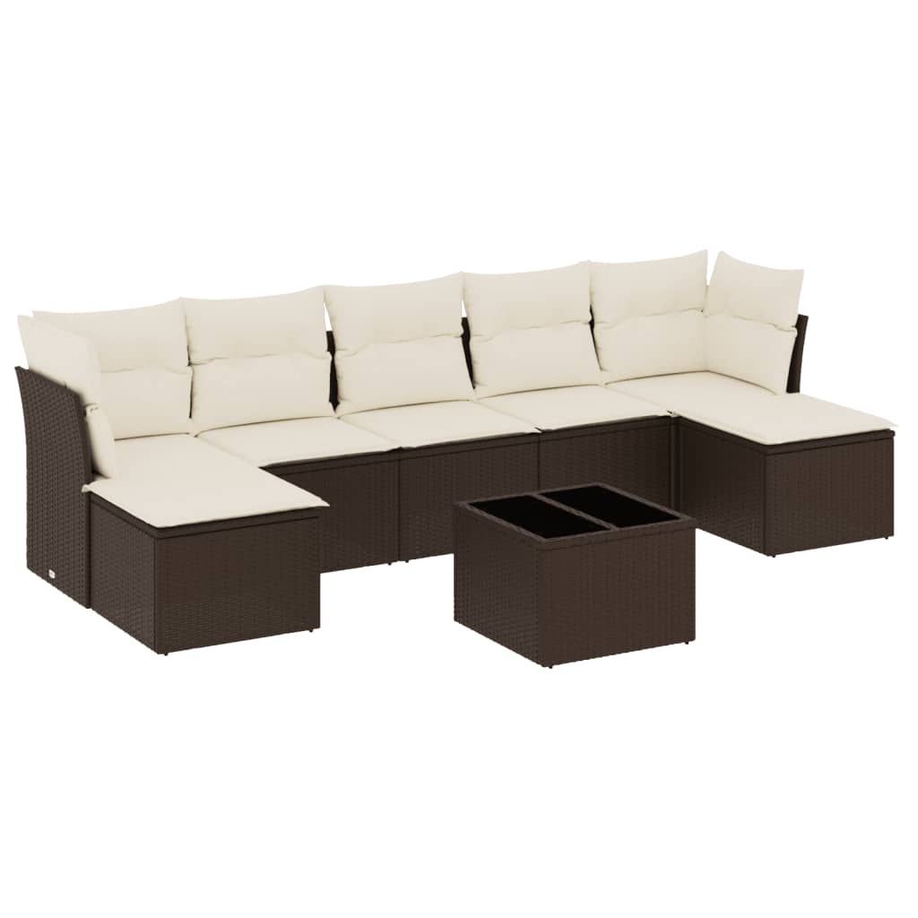Salon de jardin 8 pcs avec coussins marron résine tressée