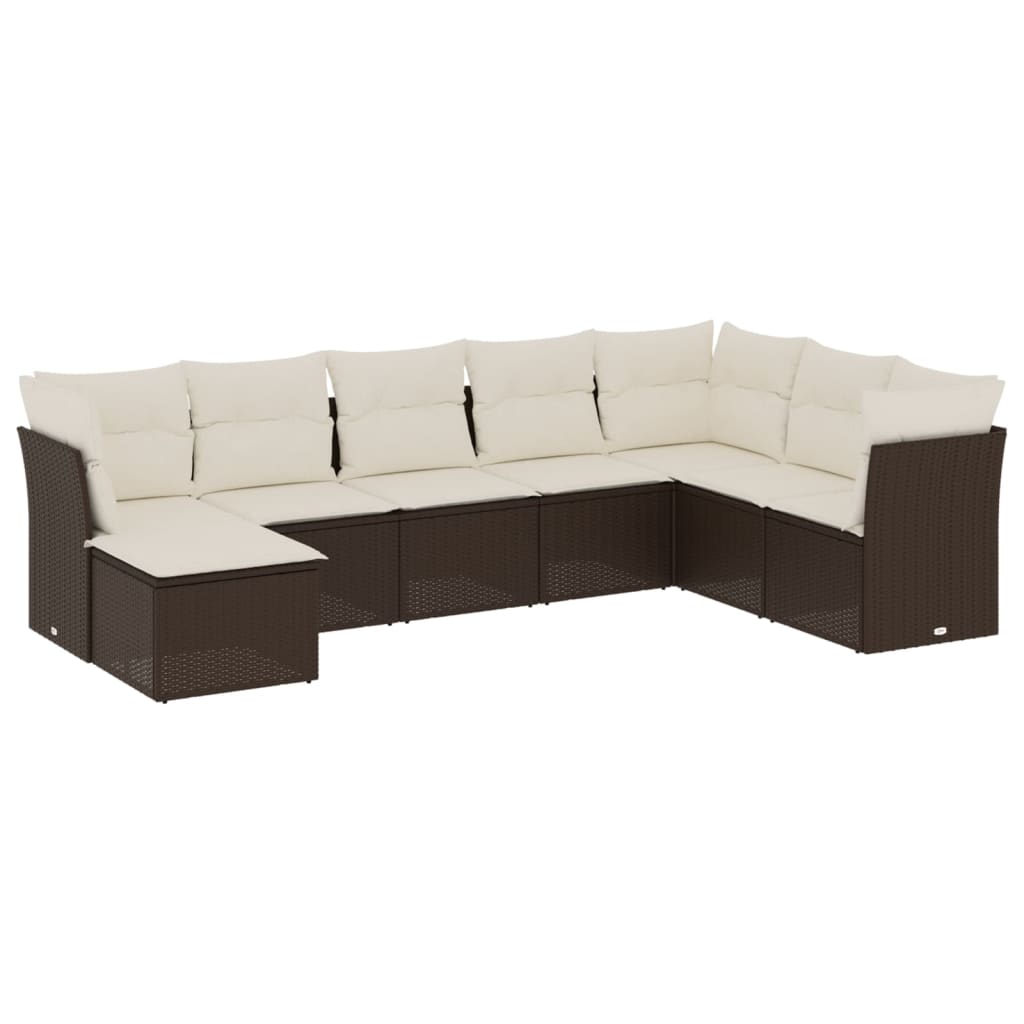 Salon de jardin 8 pcs avec coussins marron résine tressée