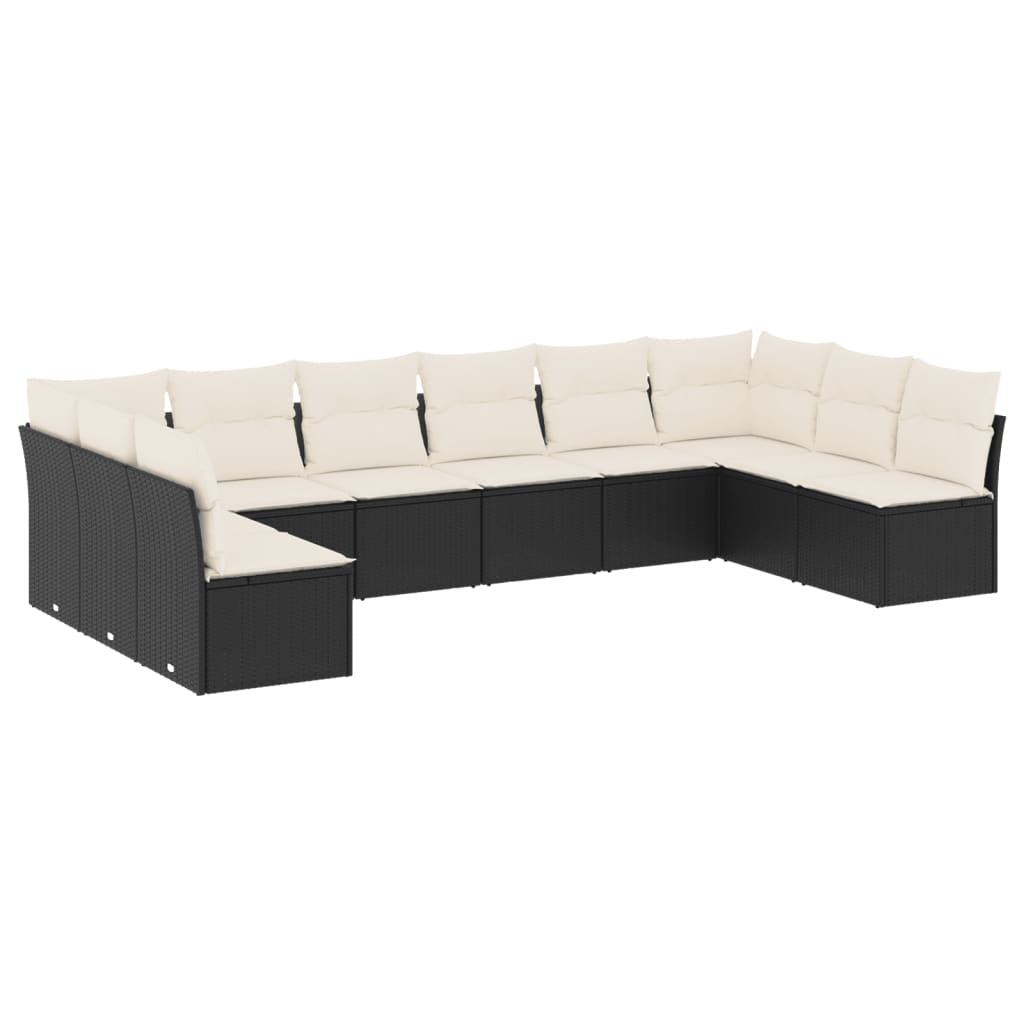 Salon de jardin 10 pcs avec coussins noir résine tressée