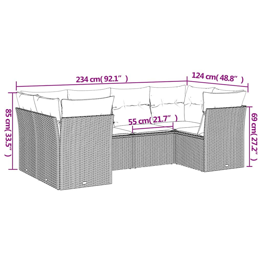 Salon de jardin 6 pcs avec coussins noir résine tressée