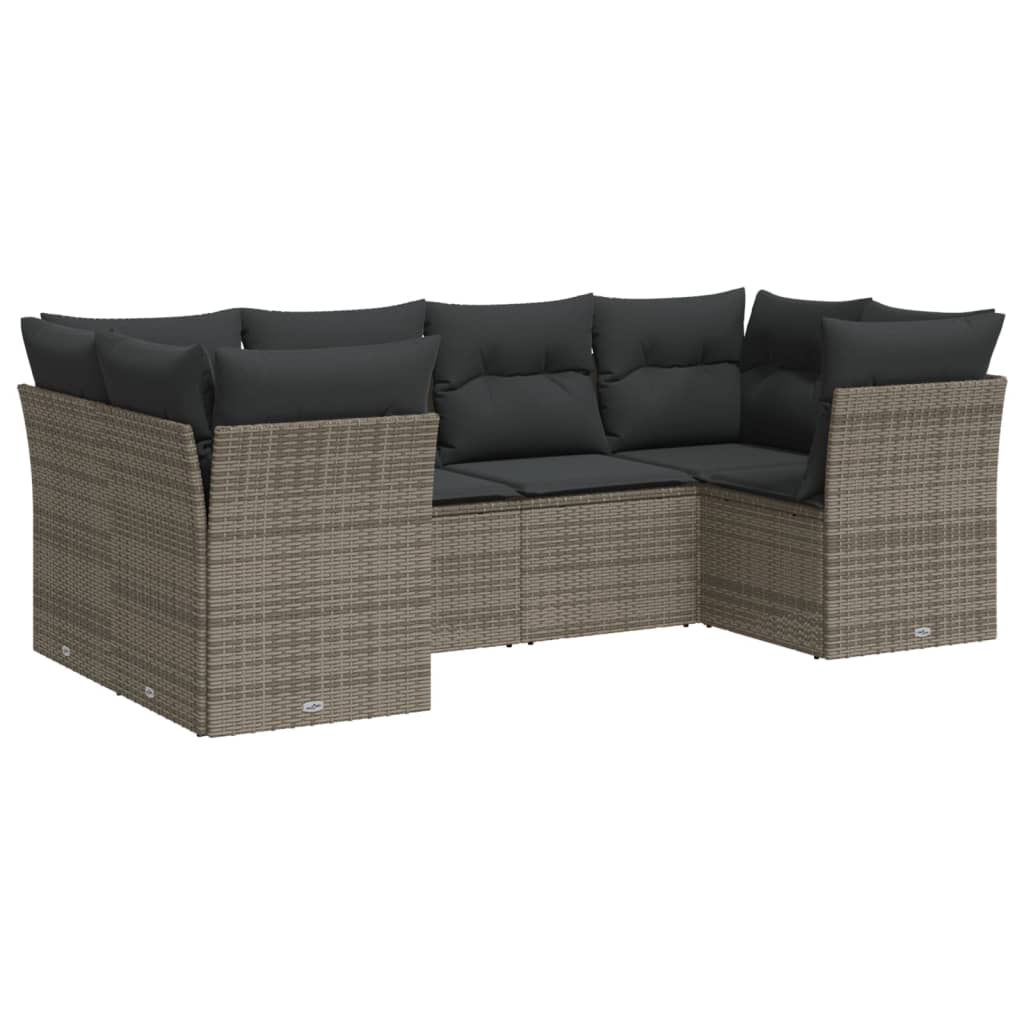 Salon de jardin 6 pcs avec coussins gris résine tressée