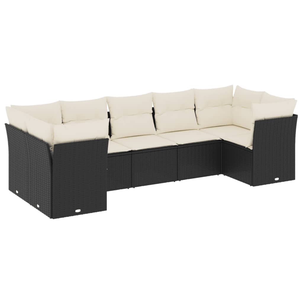 Salon de jardin 7 pcs avec coussins noir résine tressée