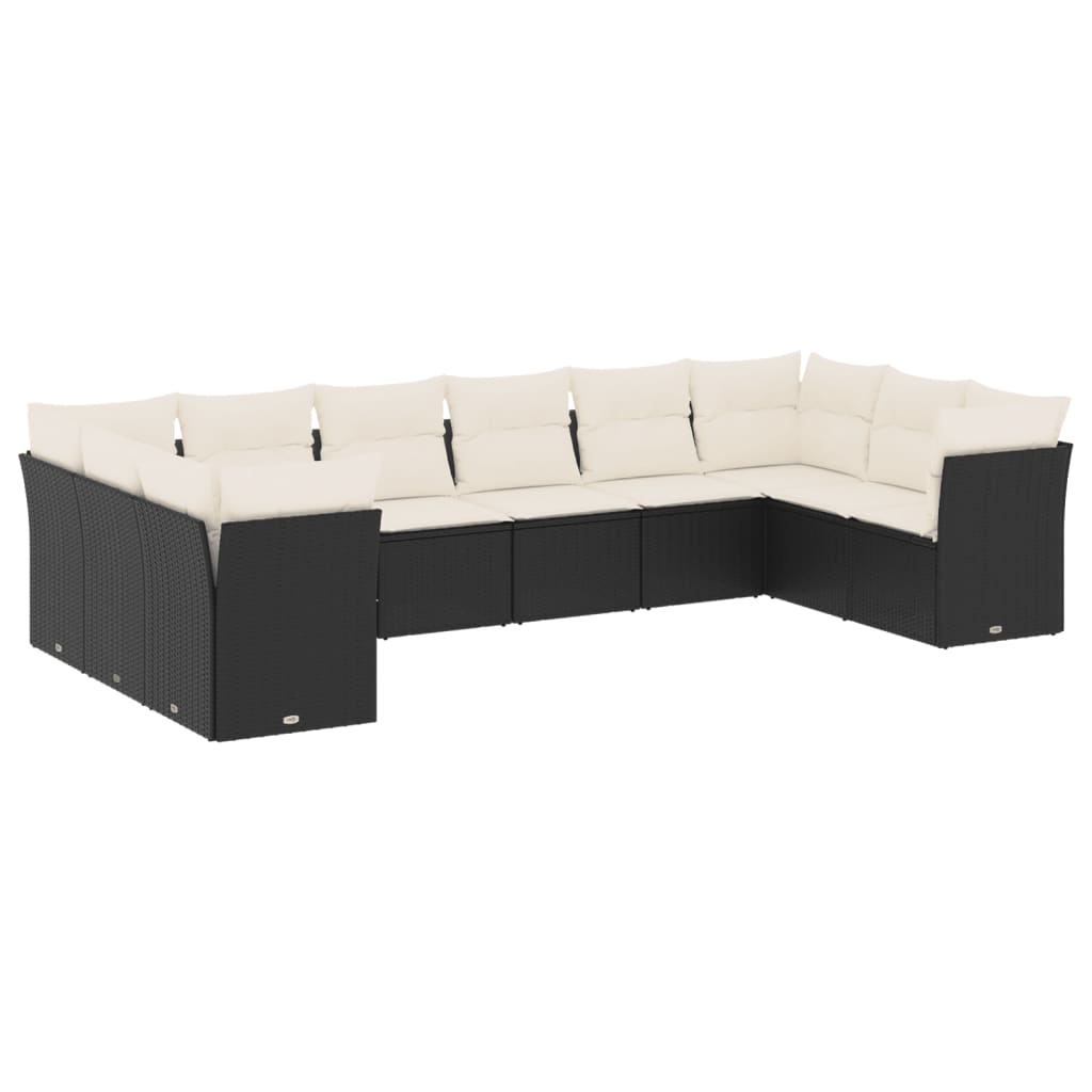Salon de jardin 10 pcs avec coussins noir résine tressée