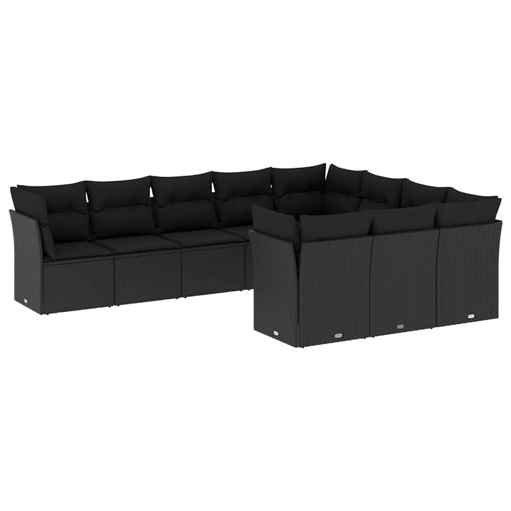 Salon de jardin 10 pcs avec coussins noir résine tressée