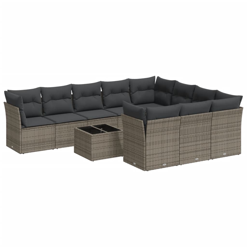 Salon de jardin 11 pcs avec coussins gris résine tressée