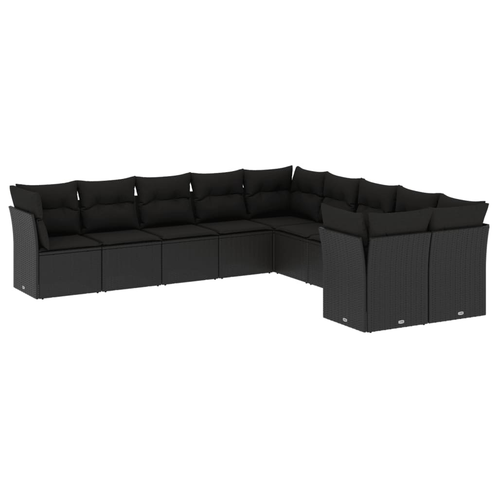 Salon de jardin 10 pcs avec coussins noir résine tressée
