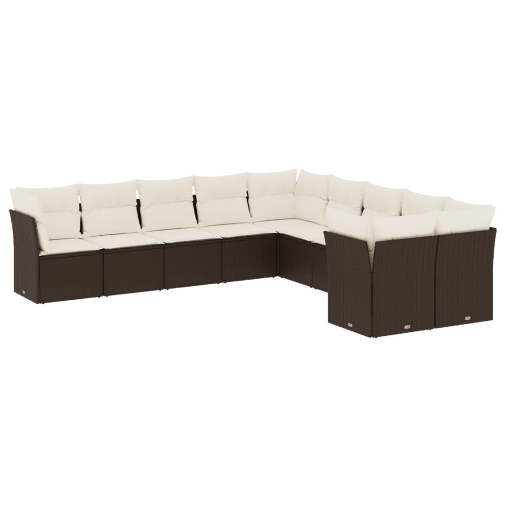 Salon de jardin 10 pcs avec coussins marron résine tressée