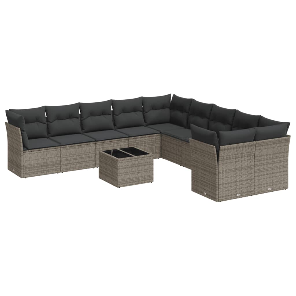 Salon de jardin 11 pcs avec coussins gris résine tressée