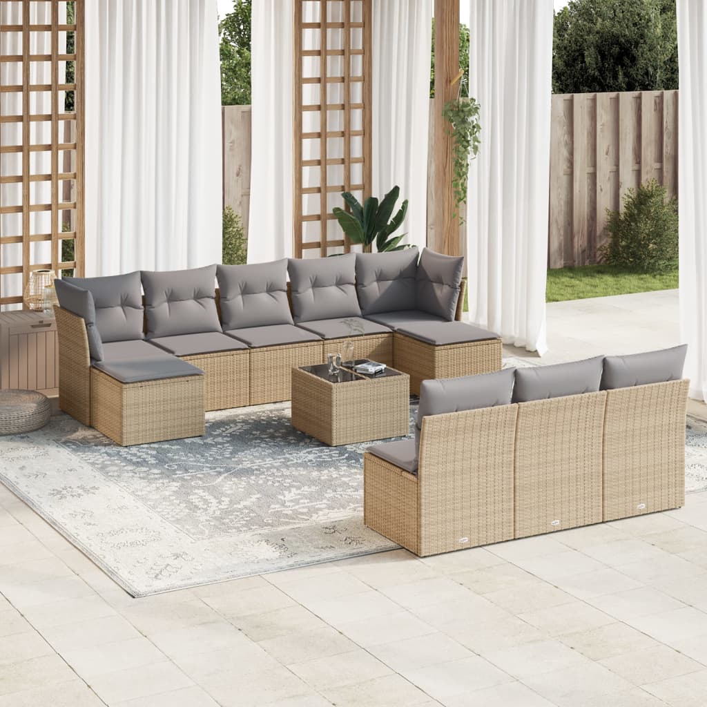 Salon de jardin 11 pcs avec coussins beige résine tressée