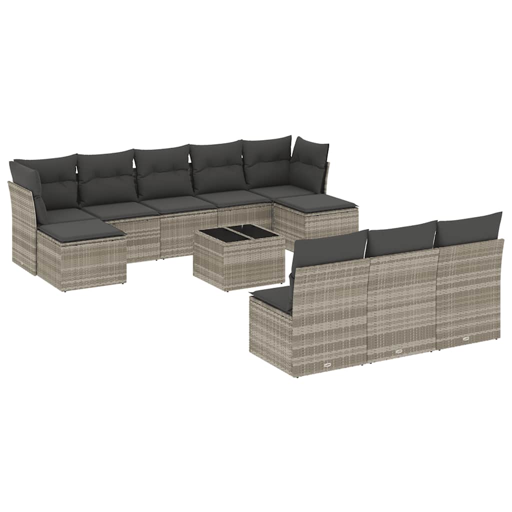 Salon de jardin 11 pcs avec coussins gris clair résine tressée