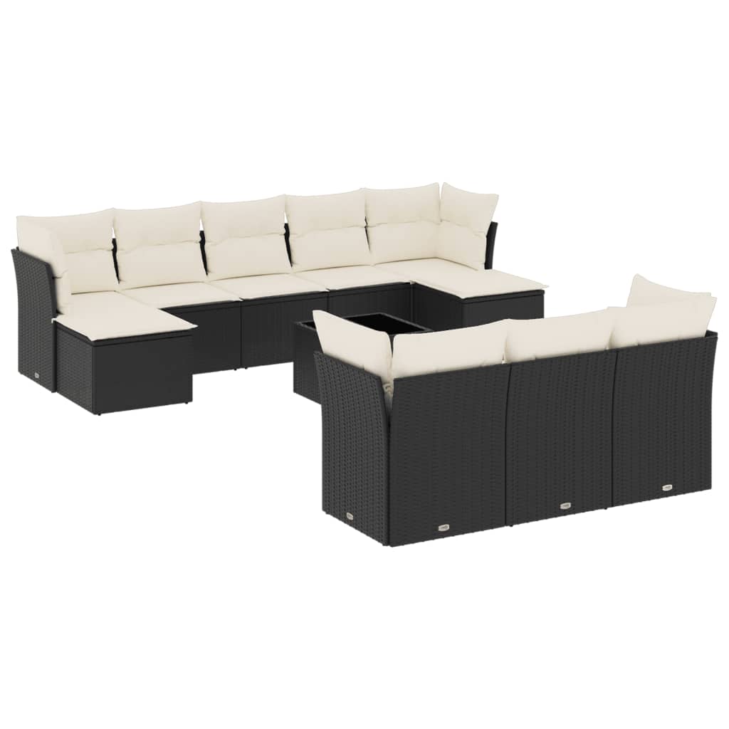Salon de jardin 11 pcs avec coussins noir résine tressée