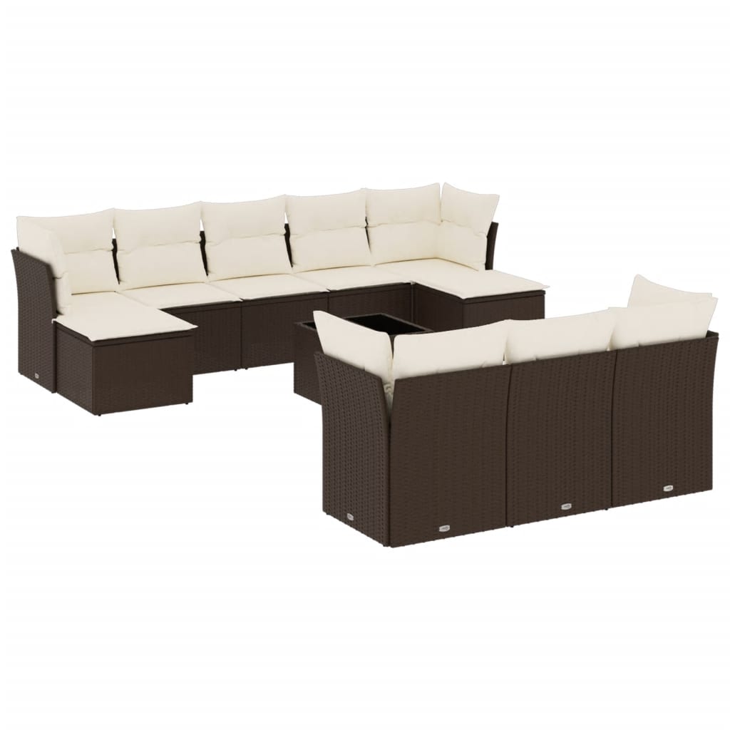 Salon de jardin et coussins 11 pcs marron résine tressée