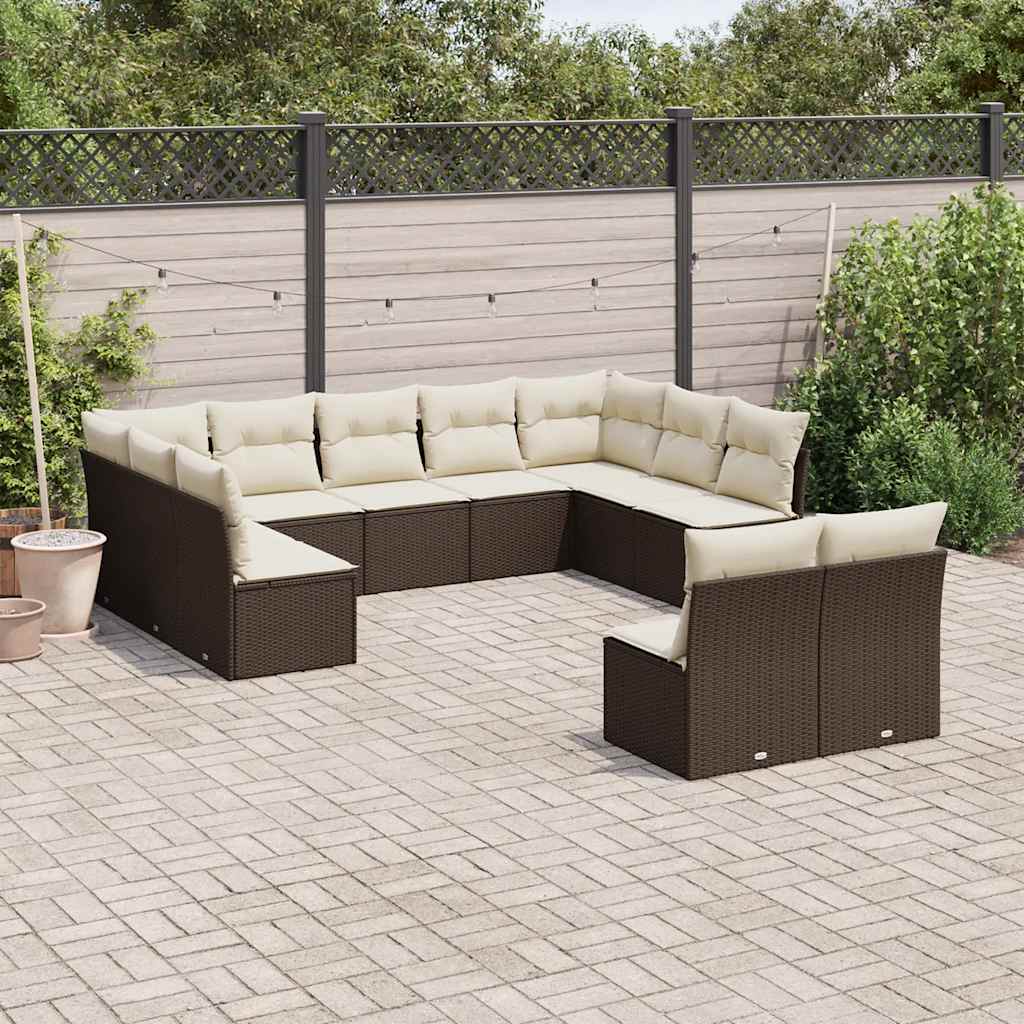 Salon de jardin et coussins 11 pcs marron résine tressée