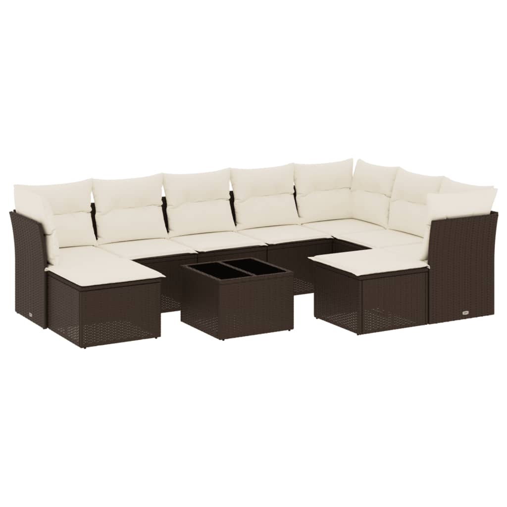 Salon de jardin 10 pcs avec coussins marron résine tressée