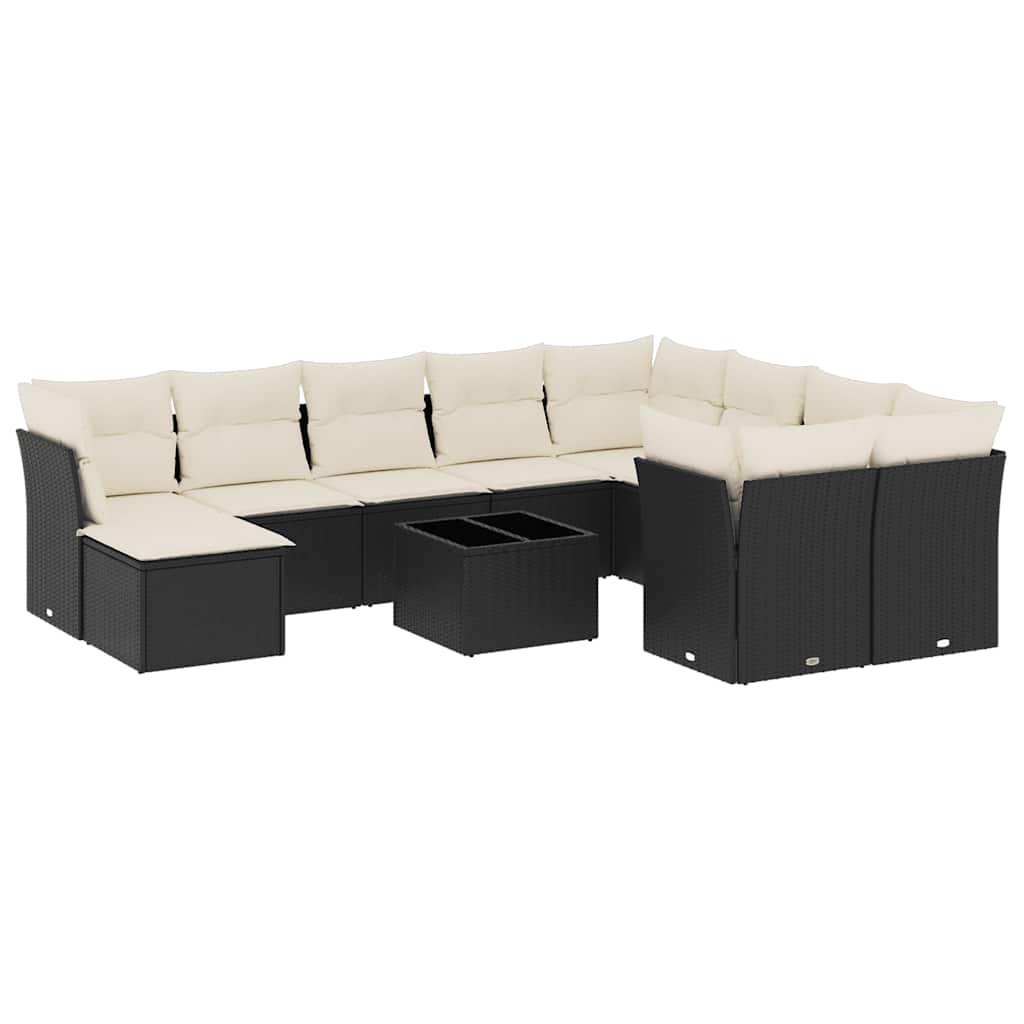 Salon de jardin 11 pcs avec coussins noir résine tressée