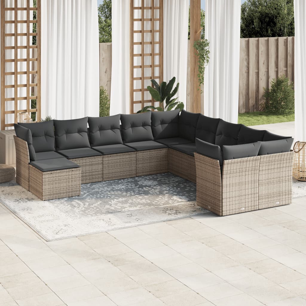 Salon de jardin 11 pcs avec coussins gris résine tressée