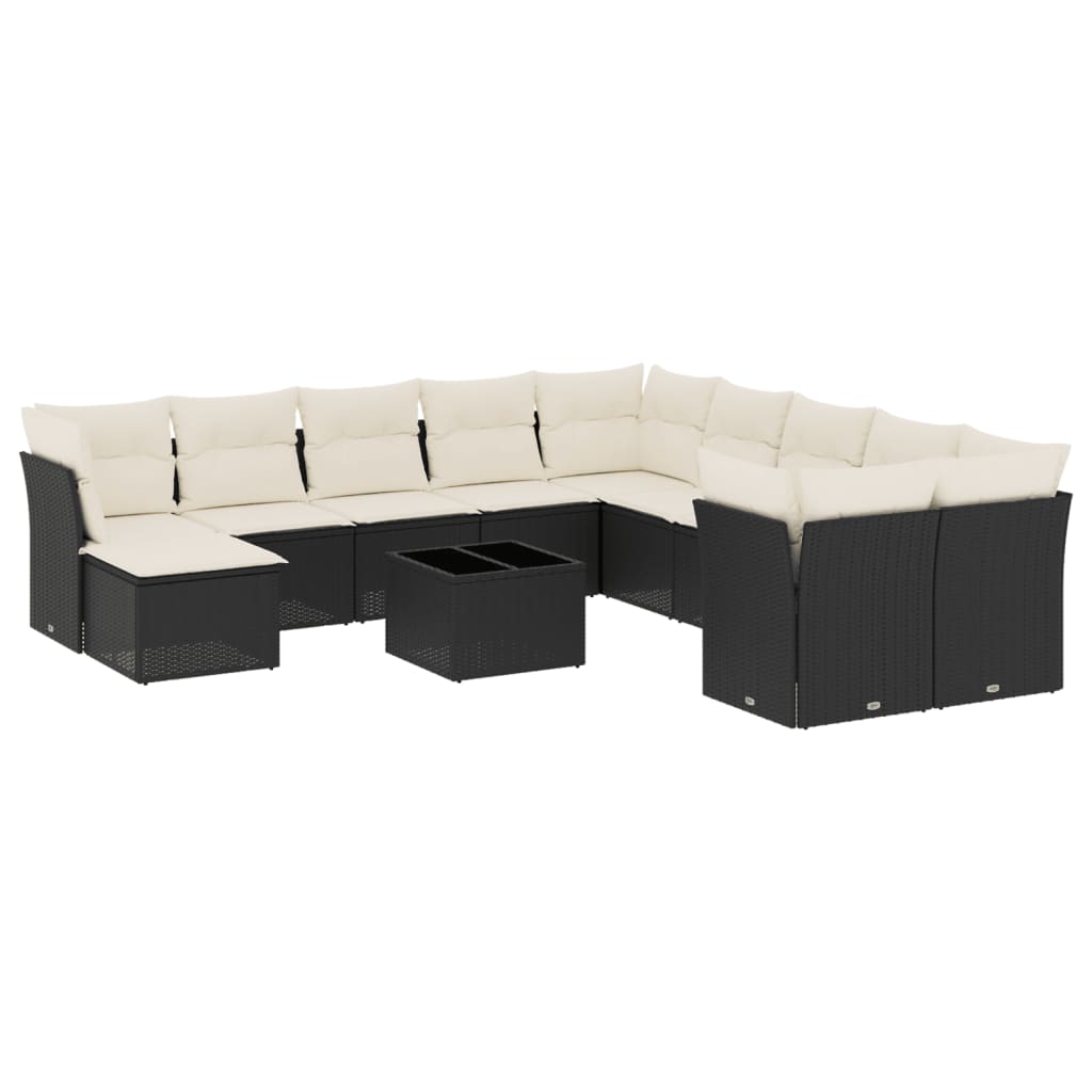 Salon de jardin 12 pcs avec coussins noir résine tressée