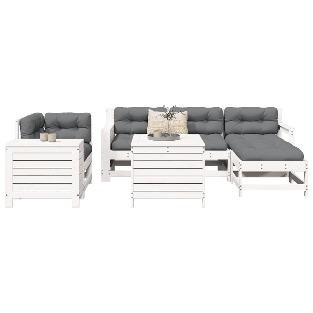 Salon de jardin 7 pcs blanc bois de pin massif