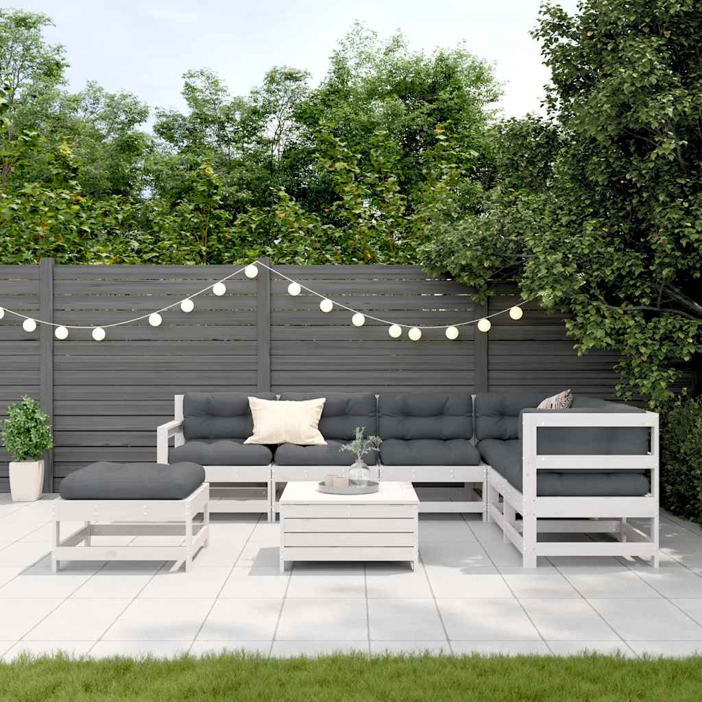 Salon de jardin avec coussins 8 pcs blanc bois de pin massif