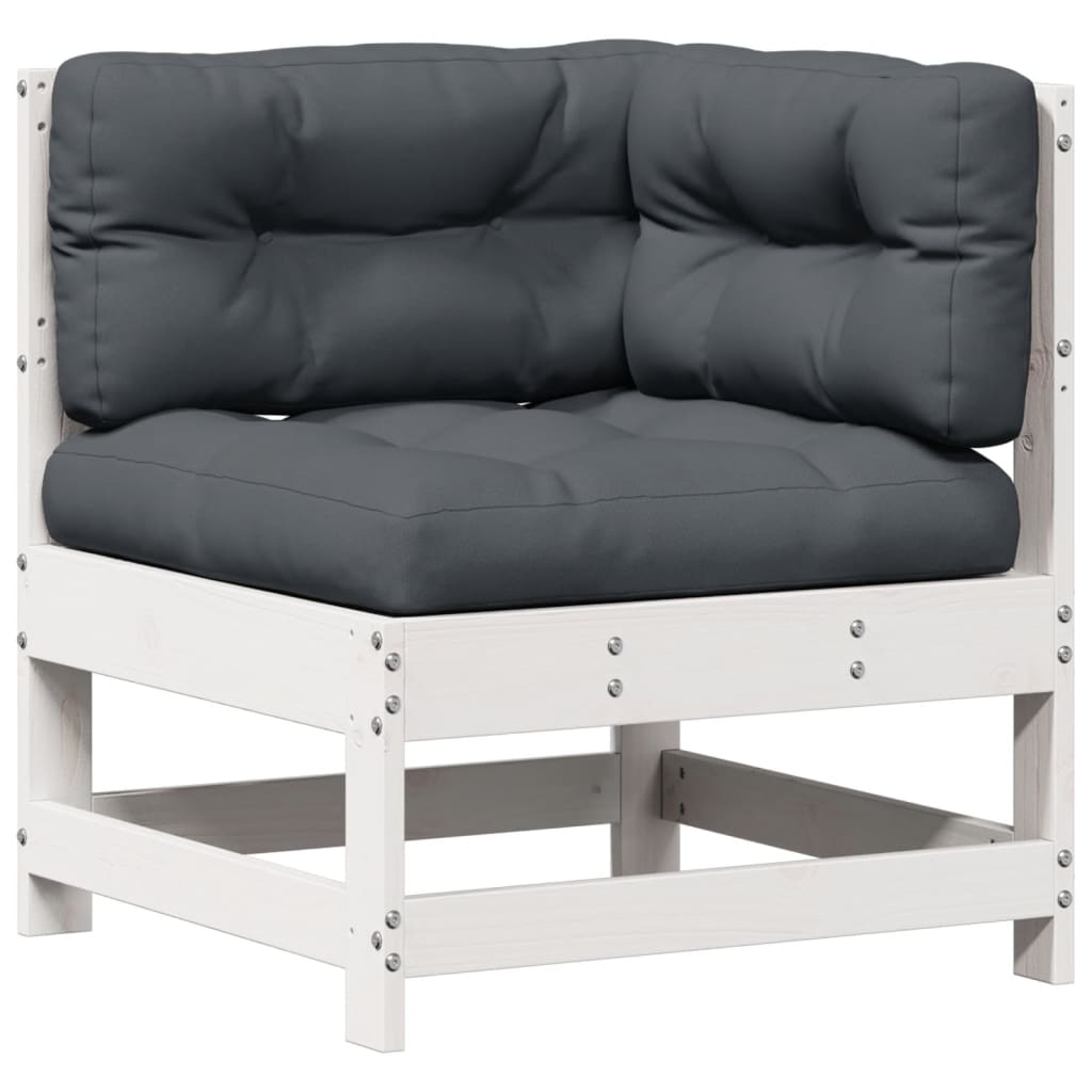 Salon de jardin 5 pcs avec coussins blanc bois massif de pin