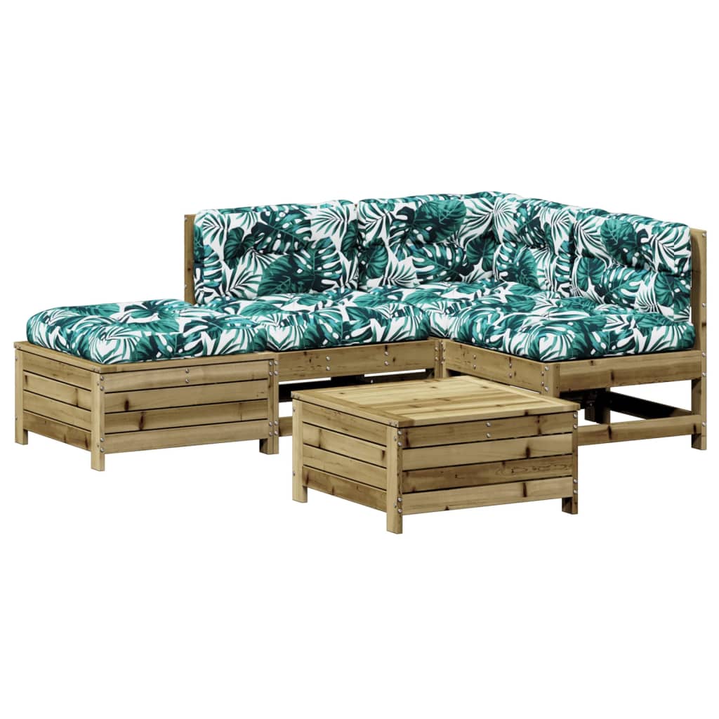 Salon de jardin 5 pcs avec coussins bois de pin imprégné