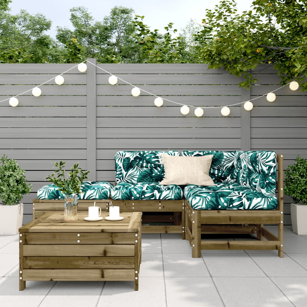 Salon de jardin 5 pcs avec coussins bois de pin imprégné