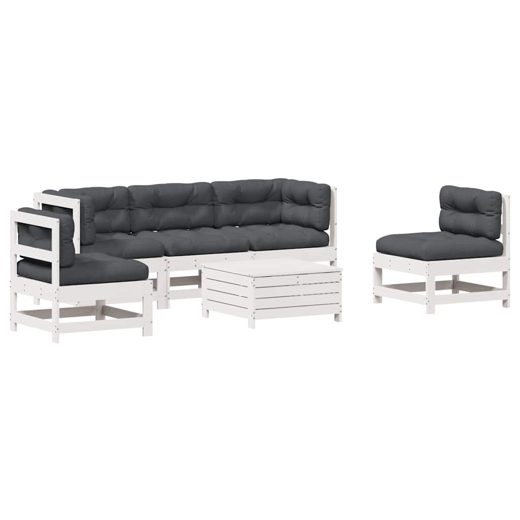 Salon de jardin avec coussins 6 pcs blanc bois de pin massif