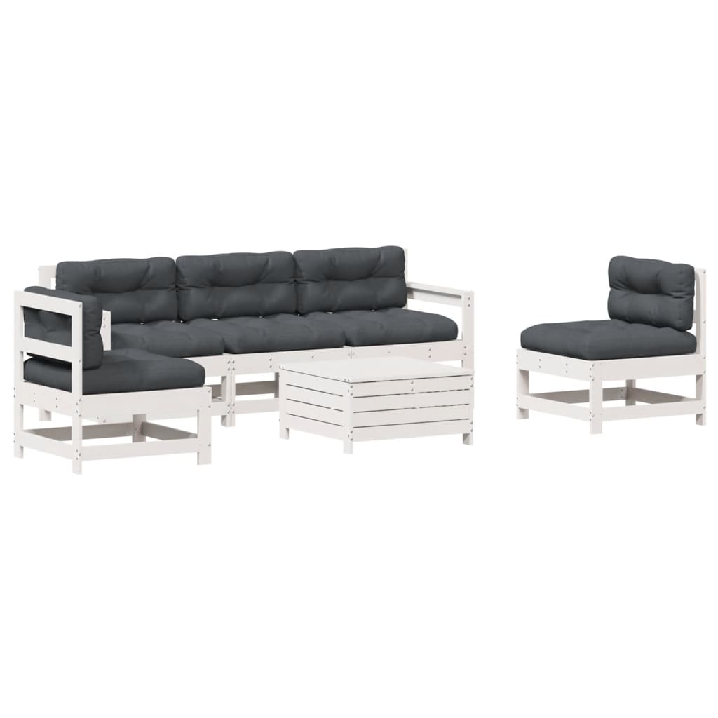 Salon de jardin avec coussins 6 pcs blanc bois de pin massif