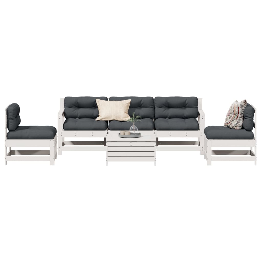 Salon de jardin avec coussins 6 pcs blanc bois de pin massif