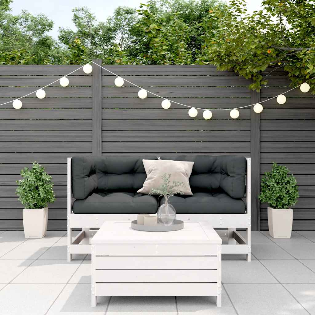 Salon de jardin 3 pcs avec coussins blanc bois de pin massif