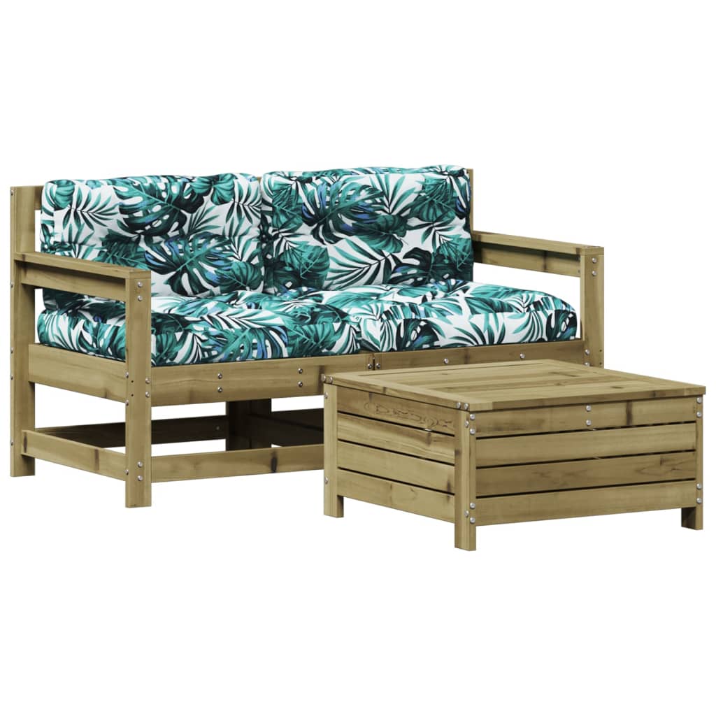 Salon de jardin 3 pcs avec coussins bois de pin imprégné