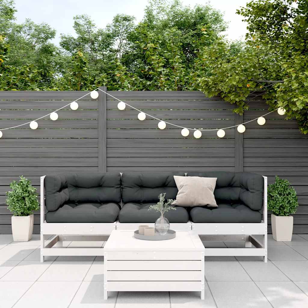 Salon de jardin 4 pcs avec coussins blanc bois de pin massif